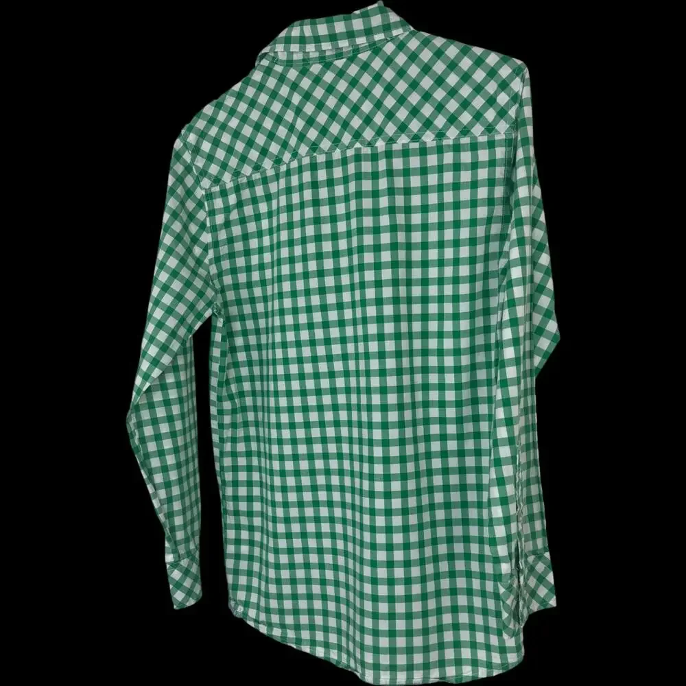 Eddie Bauer Kids XL Green White Gingham Plaid Long Sleeve Button Up Shirt Cotton